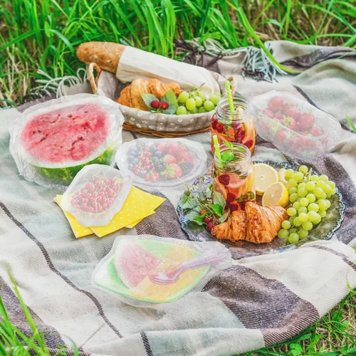 Miniatura 7 de Sukh 100 fundas reutilizables para tazones, gruesas y resistentes, fundas elásticas para alimentos, elásticas, reutilizables, desechables