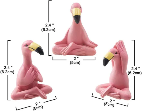 Miniatura 2 de Goodeco Mini figuras de flamenco de yoga de 2.4 pulgadas, pequeños regalos caprichosos Kawaii Pink Flamingo Decoración de escritorio, juego de 3
