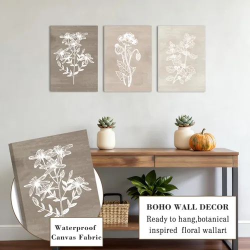 Miniatura 2 de BINCUE Lienzo de plantas botánicas neutrales, 6 piezas, arte de pared rústico, pinturas de pared de granja, impresiones botánicas de plantas