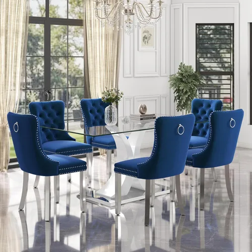 Miniatura 41 de Moderno juego de comedor de cristal de lujo para 6, 63 pulgadas, juego de vajilla rectangular minimalista grande para 6, juego de mesa de cocina