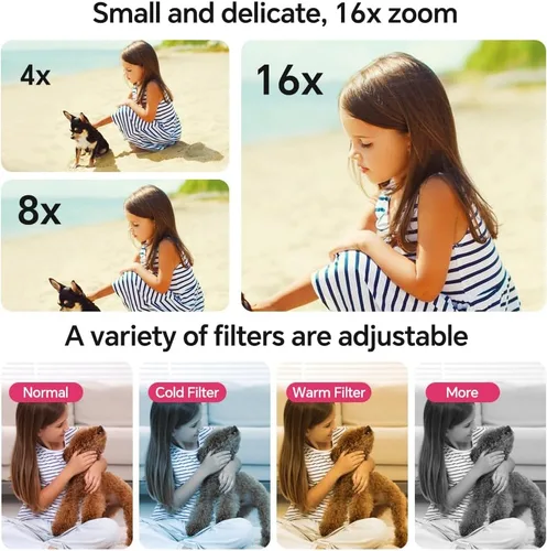 Miniatura 7 de Cámara digital, cámara simulada para niños con tarjeta de 64 GB FHD1080P 16x Zoom anti vibración, exquisita compacta y portátil para niños, niñas