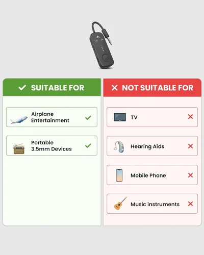 Miniatura 3 de Avantree Relé - Adaptador Bluetooth de avión premium con chipset Qualcomm avanzado, 2 auriculares compatibles, 25 horas de tiempo de reproducción
