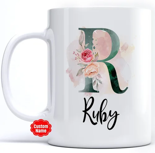Miniatura 29 de PREZZY Taza personalizada con letra N con inicial, monograma personalizado, taza de café floral, regalos para mujeres, hombres, familiares, amigos
