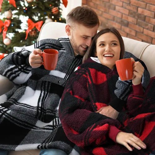 Miniatura 7 de Tirrinia - Manta de tamaño grande de sherpa con capucha, cómoda, regalo para adultos, hombres, mujeres, adolescentes, esposa, novia (rojo)