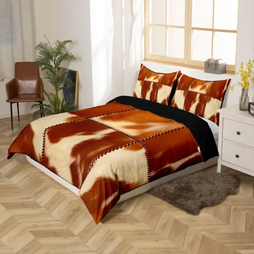 Miniatura 2 de Juego de ropa de cama con estampado de piel de vaca para niños, juego de funda de edredón con patrón de piel de vaca, juego de funda de edredón