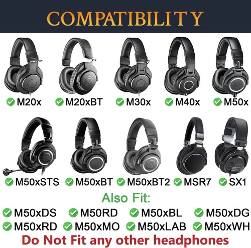 Miniatura 2 de SOULWIT Almohadillas de repuesto para auriculares de monitor Audio Technica ATH M50X M50XBT M50RD M40X M30X M20X MSR7 SX1, almohadillas con piel