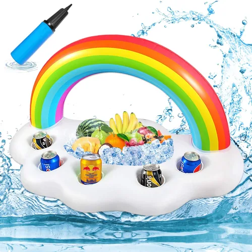 Soporte inflable flotante para bebidas para piscina, la mesa de bandeja tiene portavasos y latas de bebidas con cuenco de aperitivos, PVC duradero