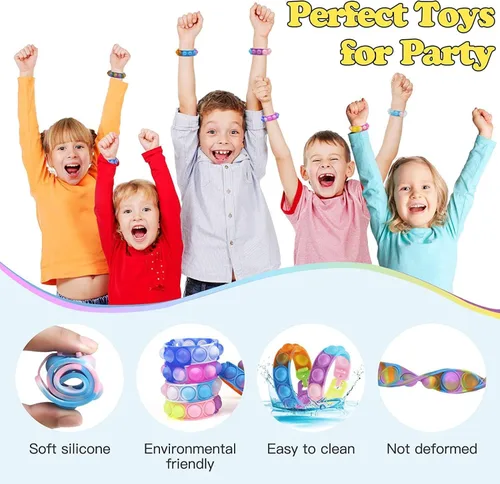 Miniatura 2 de 15 pulseras Push Pop, recuerdo de fiesta para niños, paquete de juguetes para la ansiedad, pulsera para aliviar el estrés para niñas, niños