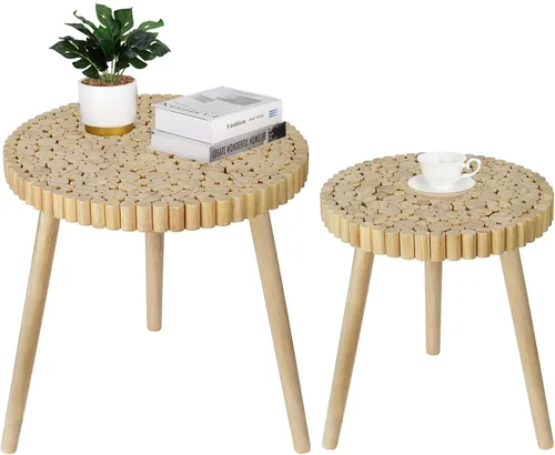 Miniatura 9 de Mesa auxiliar redonda de ratán, mesa auxiliar pequeña negra, mesa de noche, moderna y bohemia, mesa auxiliar de patio de mediados de siglo, mesas