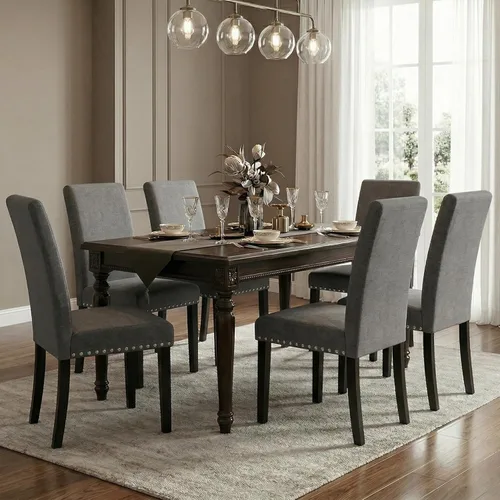 Miniatura 13 de LSSBOUGHT Juego de 2 sillas de comedor, modernas sillas de comedor, silla de cocina tapizada de piel sintética con clavos de cobre vintage