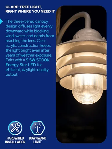 Miniatura 6 de KastLite Aplique Náutico de Pared para Exteriores - Farol Costero No Metálico Resistente al Óxido e Impermeable - Luminaria Certificada UL