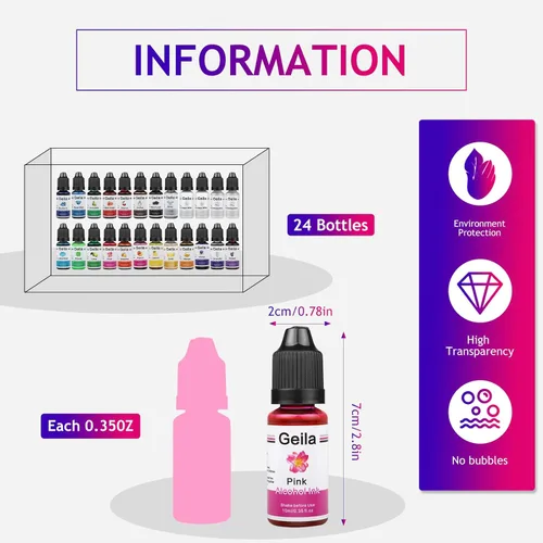 Miniatura 8 de Geila Juego de tintas de alcohol de 24 colores – Tintas de alcohol de alta concentración para resina, tinte vibrante de resina epoxi para placa