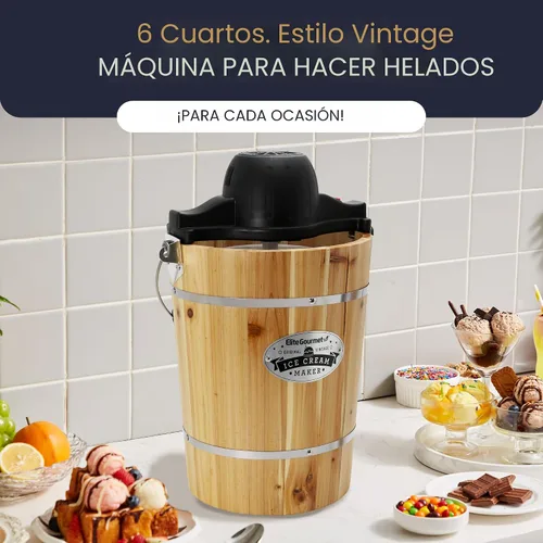 Miniatura 3 de Elite Gourmet EIM916X máquina para hacer helados eléctrica estilo antiguo con cubeta de madera vintage de 6 cuartos de la serie Appalachian, incluye