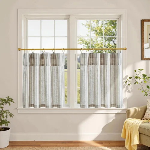 Miniatura 93 de jinchan - Cortinas de lino a rayas para cocina de 20 pulgadas de largo, cortinas de varios niveles, estilo granja moderna de café, tratamientos