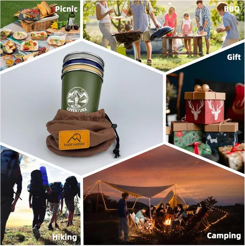 Miniatura 6 de Taza de camping de 16 onzas (paquete de 4) taza de acero inoxidable 18/8 para picnic al aire libre, senderismo, pesca, surf, fiesta, taza de metal