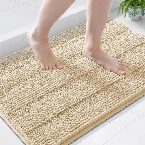 Miniatura 217 de Grandaily Alfombras de baño de felpilla a rayas de 24 x 16 pulgadas, extra gruesas y suaves, absorbentes, parte trasera de goma, alfombra de ducha
