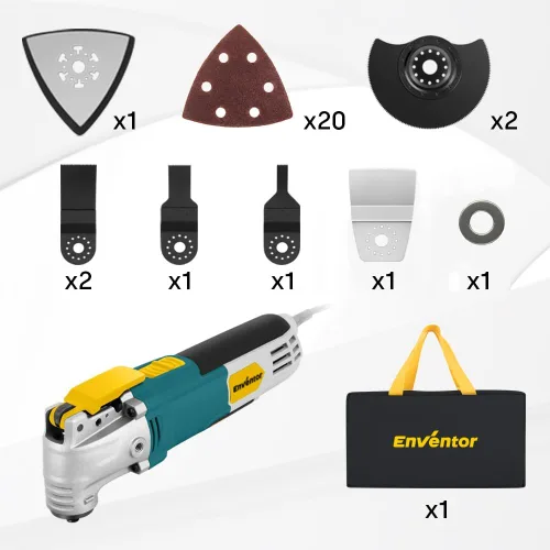 Miniatura 7 de Enventor Sierra multiherramienta, kit de herramientas oscilantes eléctricas de 2.5 amperios con cable con 28 accesorios de sierra, 6 velocidades