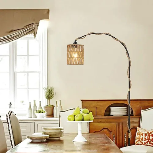 Miniatura 9 de Lámpara Colgante Bohemia con Enchufe, Luz Colgante with Cable con Enchufe, Lámpara de Techo con Pantalla Cilíndrica de Ratán e Interruptor