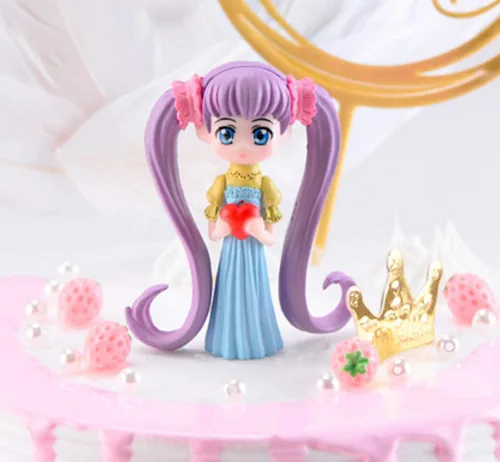 Miniatura 7 de HYSTYLE Juego de 6 piezas de figuras de niña encantadora, colección de figuras pequeñas, juego de muñeca de juguete, muñeca de automóvil, adorno