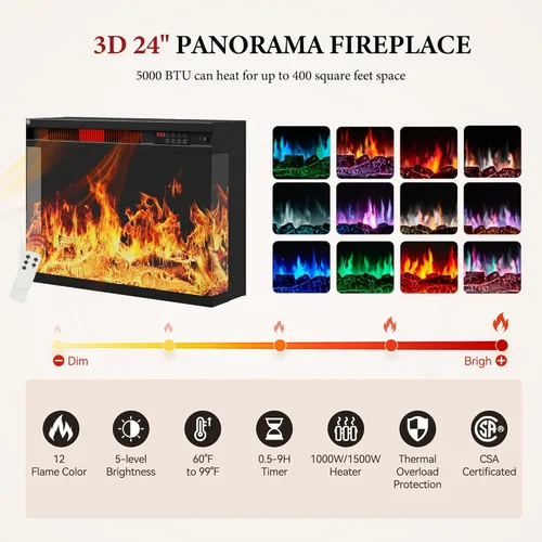 Miniatura 3 de MXV - Soporte de chimenea para TV de 59 pulgadas, centro de entretenimiento estilo granja con soporte de TV de 3 lados de vidrio, consola multimedia