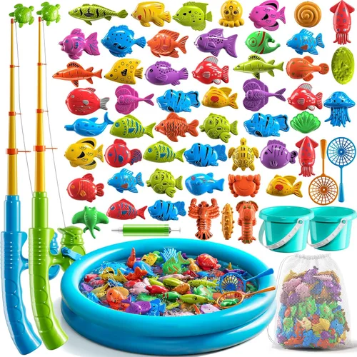Miniatura 7 de NIPLOOOW Juego Magnético de Pesca para Piscina para Niños de 3 a 5 años, Juguetes de Mesa de Agua para Bañera, Juguetes de Fiesta Infantil con Caña