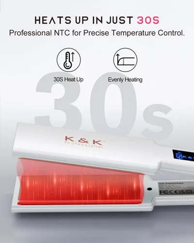 Miniatura 5 de K&K Adavance - Placas anchas para alisar el cabello, placas revestidas de cerámica Adavance, pantalla digital, calentamiento ultrarrápido, apagado