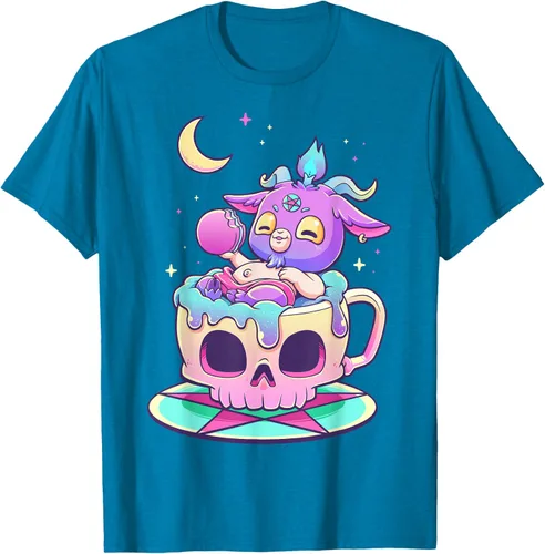 Miniatura 61 de Kawaii Pastel Goth Cute espeluznante Pentáculo Baphomet - Camiseta de cabra, Negro