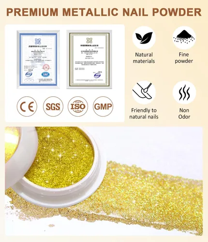 Miniatura 2 de No.1 Kit de efecto espejo de polvo de uñas cromado dorado metálico con 0.71 oz de gel 3D escultura de arte de uñas transparente 100% no tóxico