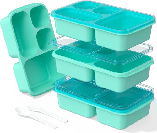 Miniatura 11 de Bento Box - Lonchera para adultos, paquete de 4 unidades, 5 compartimentos, contenedor de preparación de comidas para niños, contenedores Trigo