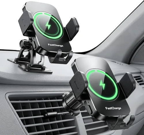 Cargador de coche inalámbrico, soporte de teléfono de carga rápida de 15 W, soporte de teléfono con sujeción automática para parabrisas, ventilación