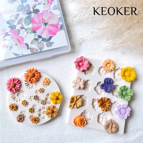 Miniatura 6 de KEOKER Moldes de arcilla polimérica para flores, 2 moldes para hacer joyas, cortadores de arcilla para decoración de aretes (flor mediana)