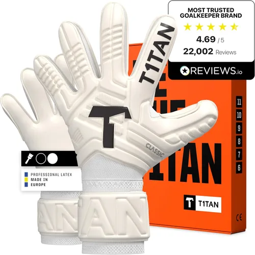 Miniatura 9 de T1TAN Guantes de Portero Clásicos 1.0 White-Out - Sin Protección para los Dedos - Guantes de Portero de Fútbol para Adultos - Guantes Profesionales