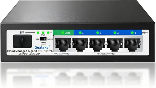 Conmutador Poe, conmutador Gigabit PoE de 5 puertos (conmutador Gigabit de 4 puertos + 1 gigabit uplink+ 1 ranura SFP) Conmutador Gigabit Ethernet