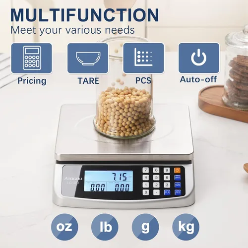 Miniatura 14 de Atogou Báscula de alimentos de 110 libras, báscula de cocina comercial con cálculo de precios, enchufable utilizable, 0.05 oz/1 g, acero inoxidable