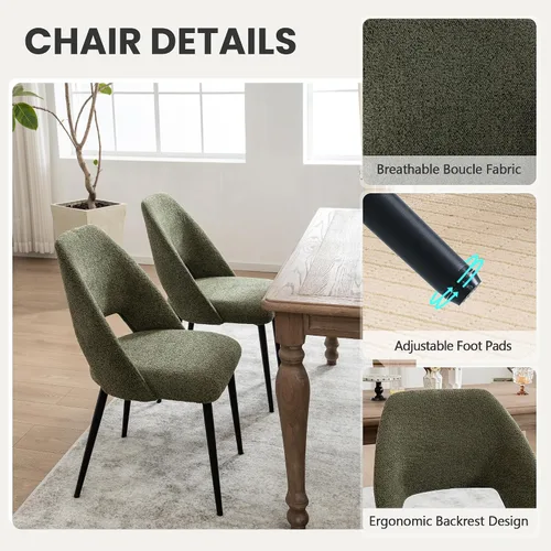 Miniatura 5 de Rowill Juego de 2 sillas de comedor tapizadas de mediados de siglo, modernas sillas de comedor, sillas de cocina, sillas decorativas con patas