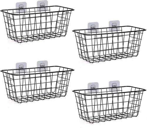 Paquete de 4 cestas de almacenamiento de alambre para el hogar, contenedores de metal montados en la pared, contenedores organizadores para cocina,