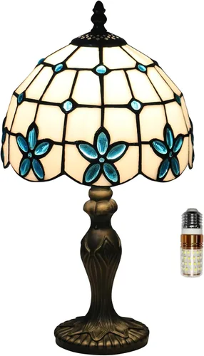 Miniatura 9 de Lámpara de Mesa Estilo Tiffany 3 Temperaturas de Color Lámparas de Vidrio Emplomado con Flores Rosas Lámpara de Mesa Pequeña Antigua para Mesita