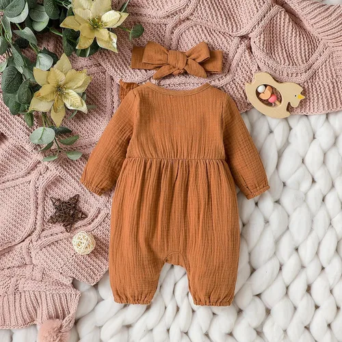 Miniatura 3 de KMBANGI Mameluco de algodón y lino para bebé recién nacido, con volantes, ropa de otoño