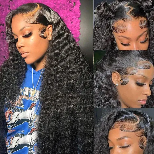 Miniatura 12 de 13x4 Deep Wave Lace Front Wigs Human Hair Pre Plucked 200 Density HD Transparent Lace Front Wigs Human Hair with Baby Hair Deep Curly Wigs Human