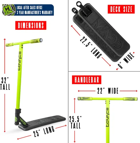 Miniatura 5 de Patinete de Trampolín Pro Madd Gear para Trucos – Tubo de Dirección Real, T-Bar Pro, Plataforma de Espuma – Práctica de Acrobacias Interior y Verde