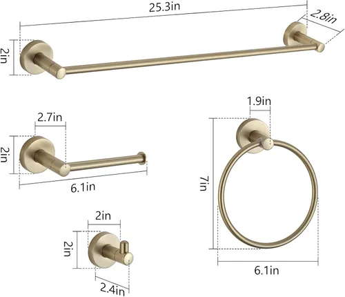 Miniatura 6 de BGL Juego de Accesorios de Baño Dorado Cepillado, Juego de Toallero de 4 Piezas
