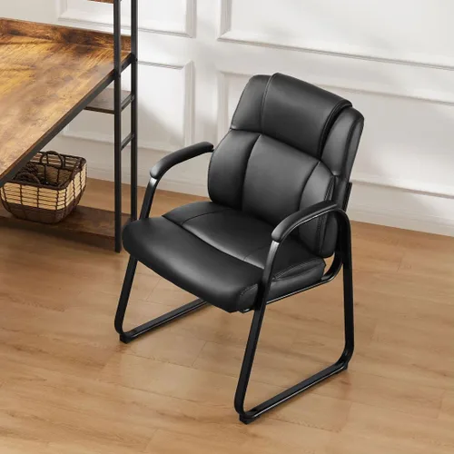 Miniatura 2 de Silla de sala de conferencias de piel sintética, sillas de respaldo alto con brazos acolchados y sin ruedas, silla de invitados para sala de espera