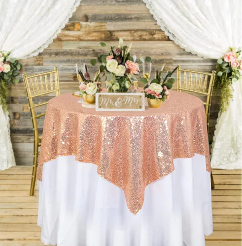 Miniatura 21 de ShinyBeauty Mantel Cuadrado Pequeño de 36 x 36 Pulgadas Mantel de Lentejuelas Azul Bebé Cubierta de Mesa con Purpurina Superposición Cuadrada