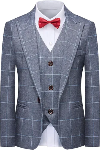 Miniatura 2 de Conjunto de trajes para niños, chaqueta a cuadros, chaleco, pantalones de un solo pecho, chaqueta formal para boda, fiesta, baile de graduación