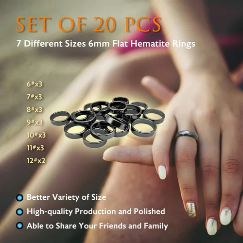 Miniatura 3 de Morchic - Anillos unisex de piedras de hematita, para equilibrar ansiedad, chakra raíz, (paquete de tamaños mixtos)