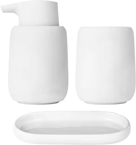blomus SONO - Juego de accesorios de baño moderno, dispensador de jabón de cerámica suave al tacto, organizador de vasos y bandejas, color negro