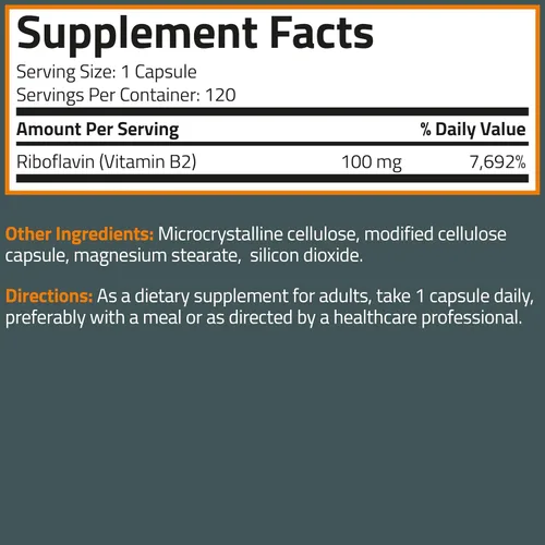 Miniatura 8 de Bronson Vitamina B2 100 mg sin OMG, 120 cápsulas vegetarianas
