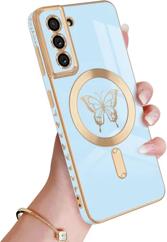 Miniatura 41 de Newseego Funda magnética para Samsung Galaxy S21 Plus 5G, bonita funda de lujo con borde chapado de mariposa para mujeres, niñas y hombres, TPU