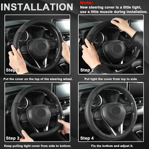 Miniatura 5 de Funda de volante GIANT PANDA para Toyota, funda de volante para auto Toyota Highlander Rav4 Corolla Camry - Negro sólido