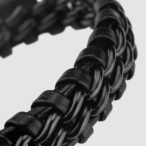 Miniatura 8 de SERASAR Pulsera de cuero genuino de primera calidad [acero] para hombre en negro Cierre magnético de acero inoxidable en negro, plata y oro